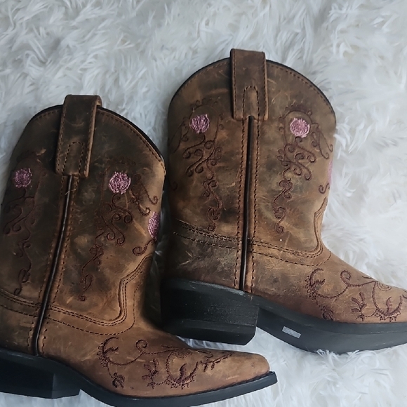 SMOKY Brown Embroidered Kids Cowboy Boots - Picture 1 of 4